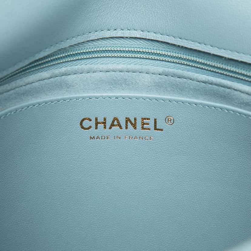 Chanel CC Quilted Lambskin Top Handle Flap Blue Leather Very good condition - Box View