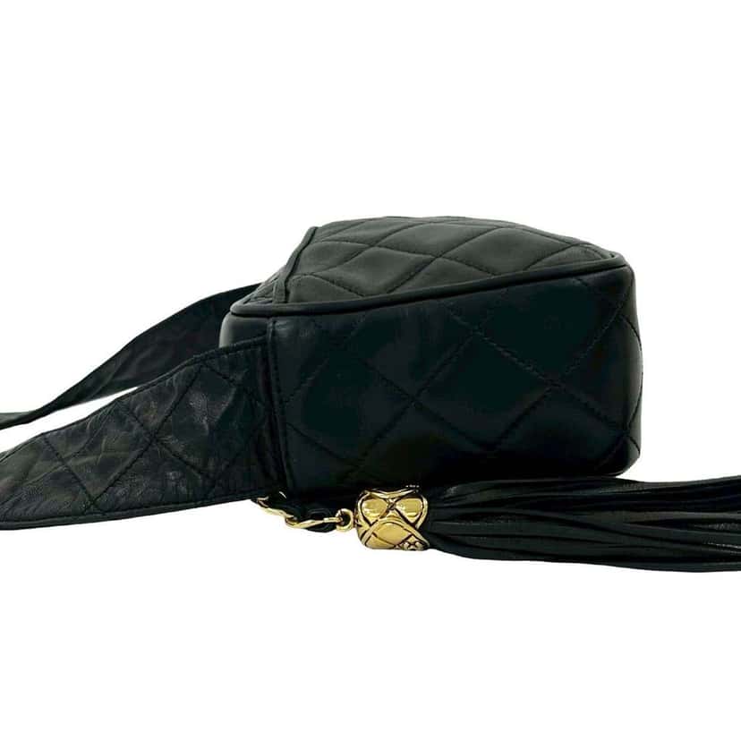 Chanel Small CC Quilted Lambskin Tassel Camera Bag Black Leather Very good condition - Box View