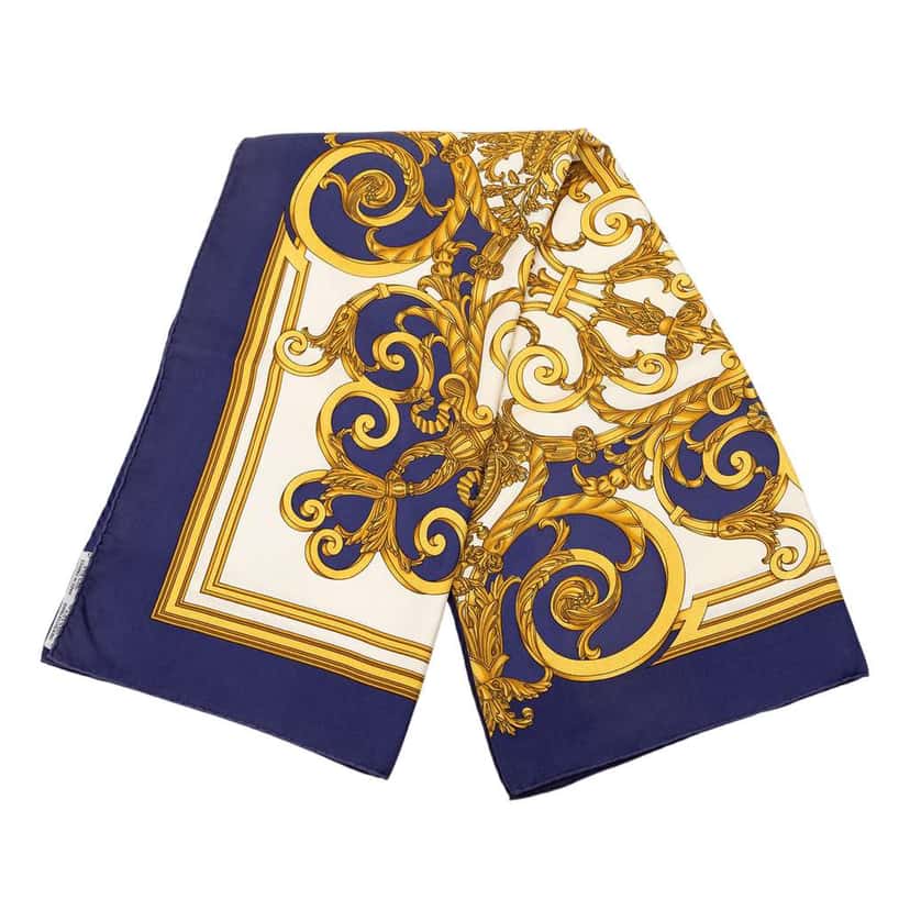 Hermès Les Tuileries Silk Scarf 90 Blue Silk Very good condition - Front View