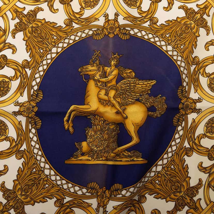 Hermès Les Tuileries Silk Scarf 90 Blue Silk Very good condition - Back View