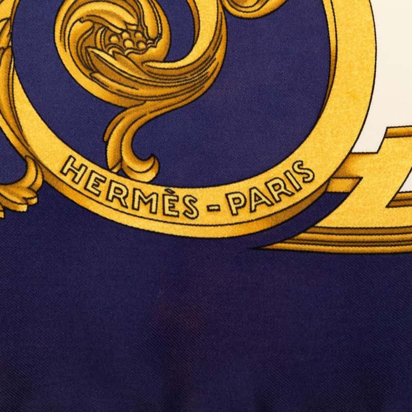 Hermès Les Tuileries Silk Scarf 90 Blue Silk Very good condition - Box View