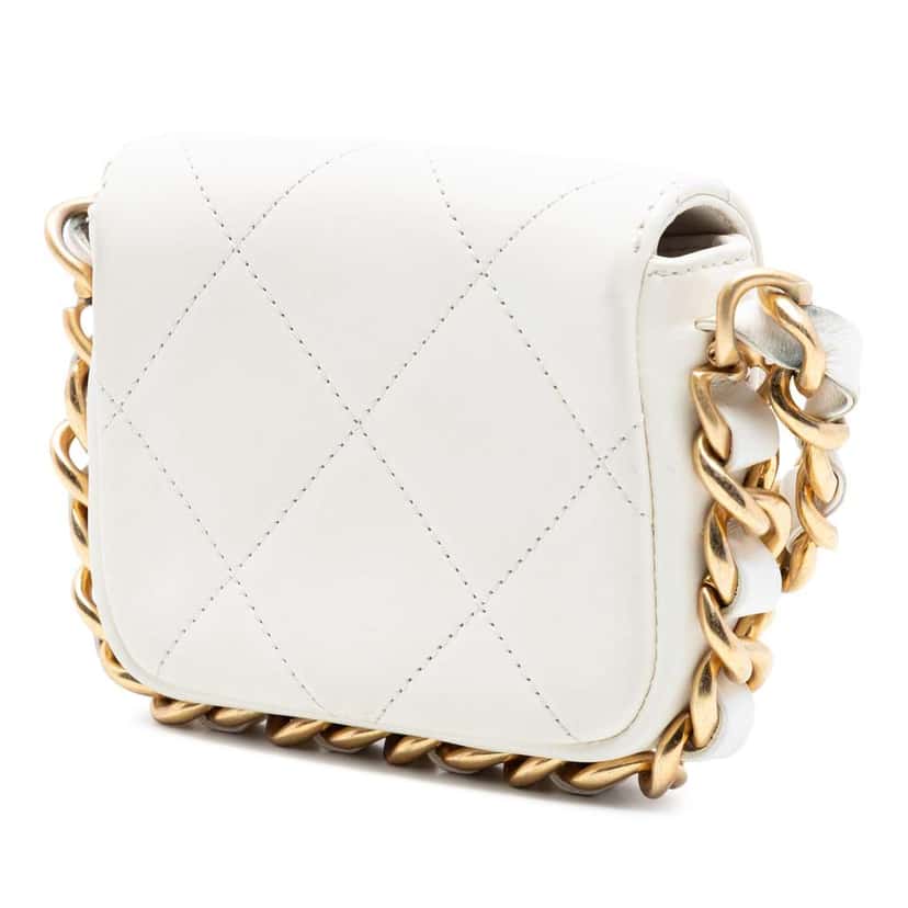 Chanel Mini Quilted Calfskin Framing Chain Flap White Leather Very good condition - Back View