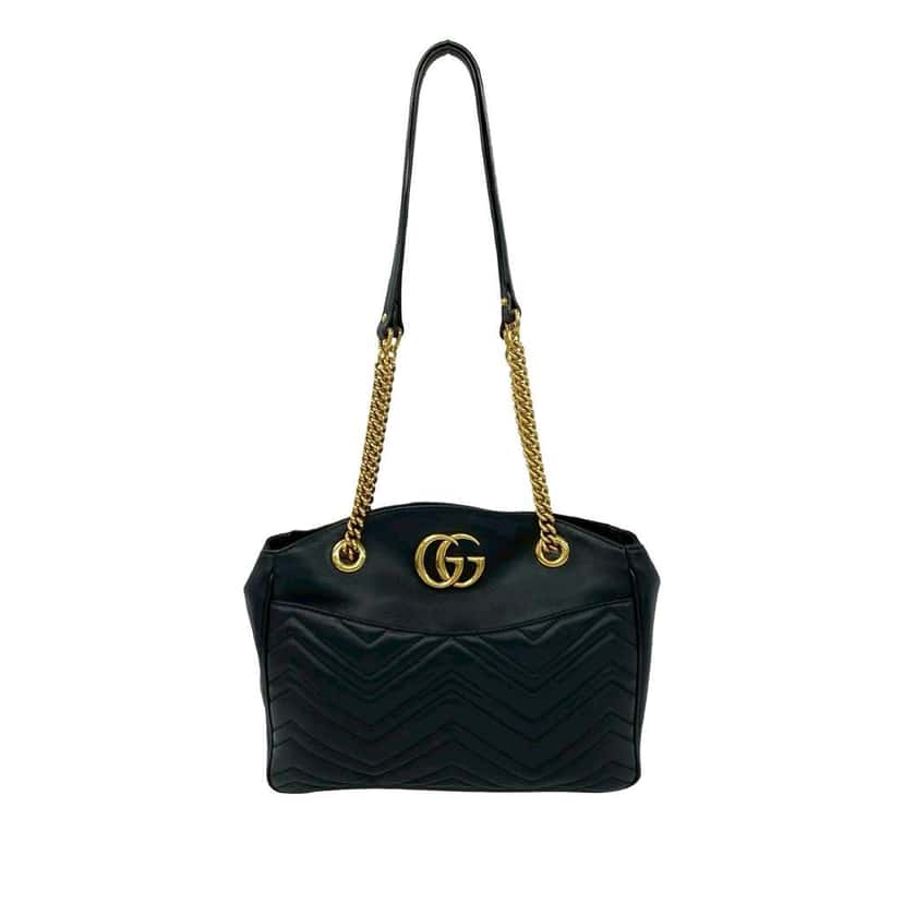 Gucci Medium GG Marmont Matelasse Leather Chain Shoulder Bag Black Leather Very good condition - Front View