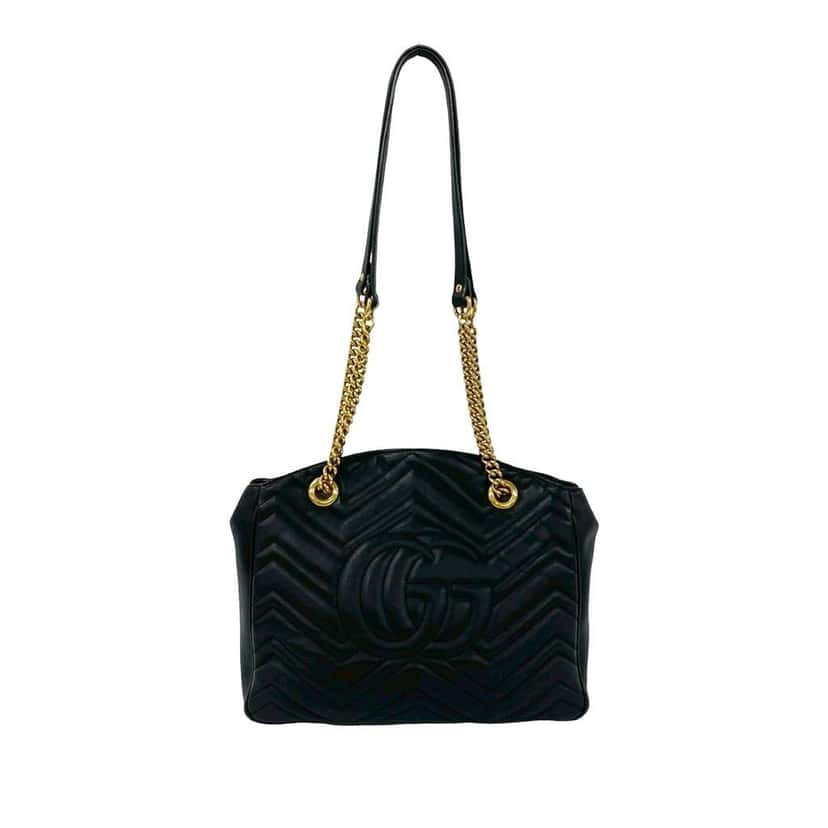 Gucci Medium GG Marmont Matelasse Leather Chain Shoulder Bag Black Leather Very good condition - Back View