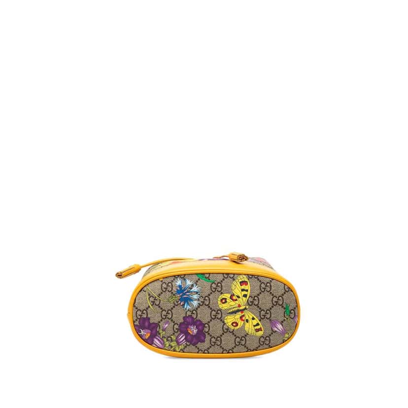 Gucci Small GG Supreme Flora Ophidia Bucket Bag Beige Canvas Very good condition - Inside View