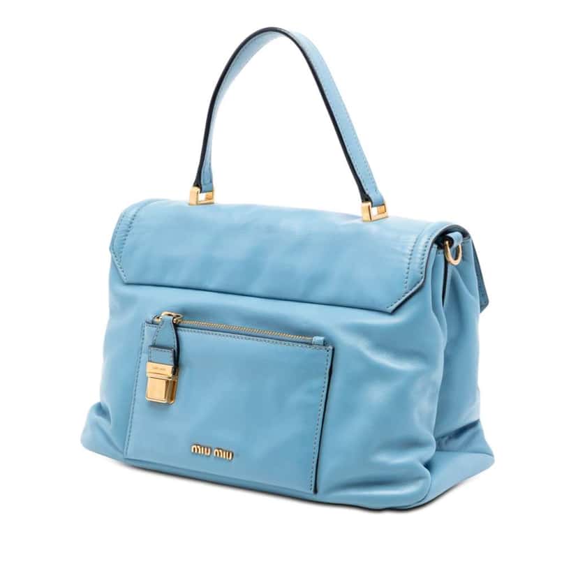 Miu Miu Vitello Soft Leather Top Handle Bag Blue Leather Very good condition - Back View
