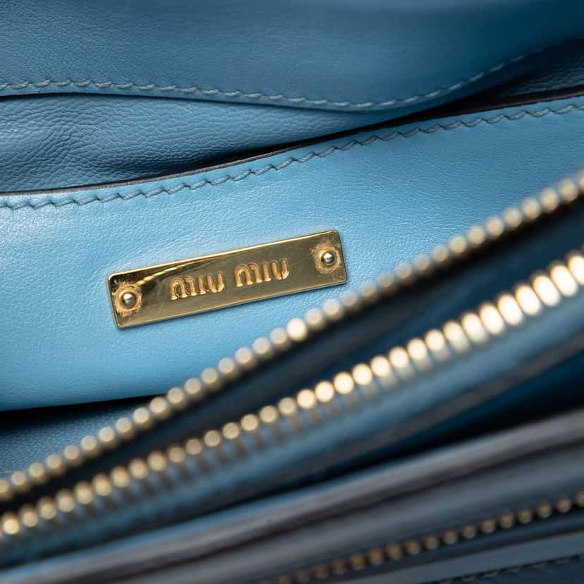 Miu Miu Vitello Soft Leather Top Handle Bag Blue Leather Very good condition - Box View