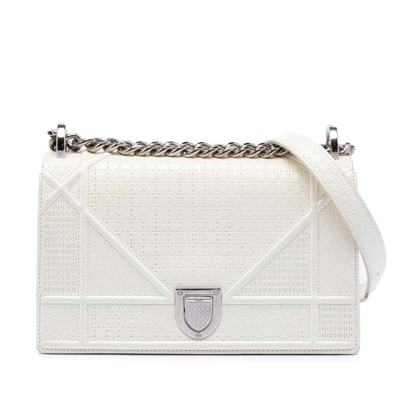 Dior Medium Patent Microcannage Diorama Flap White Leather Very good condition - Front View