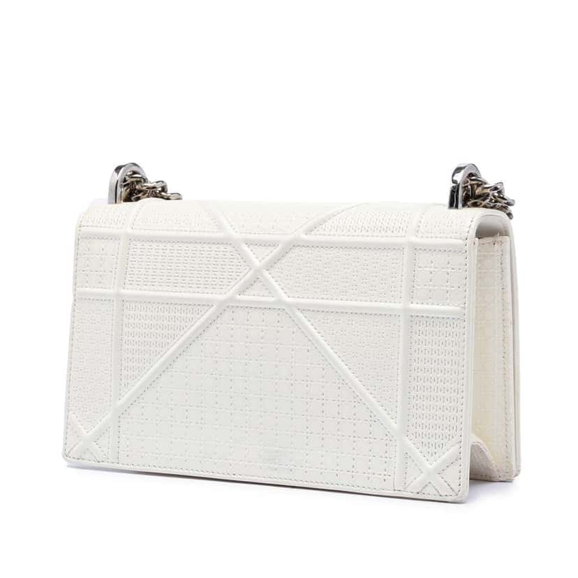 Dior Medium Patent Microcannage Diorama Flap White Leather Very good condition - Back View