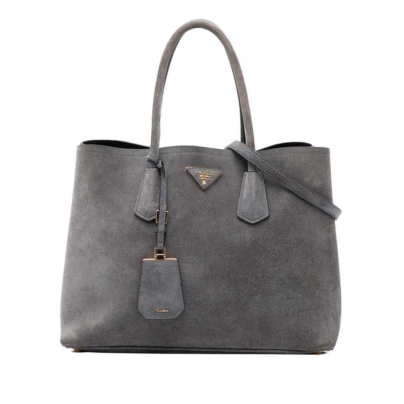 Prada Medium Scamosciato Double Satchel Grey Leather Very good condition - Front View