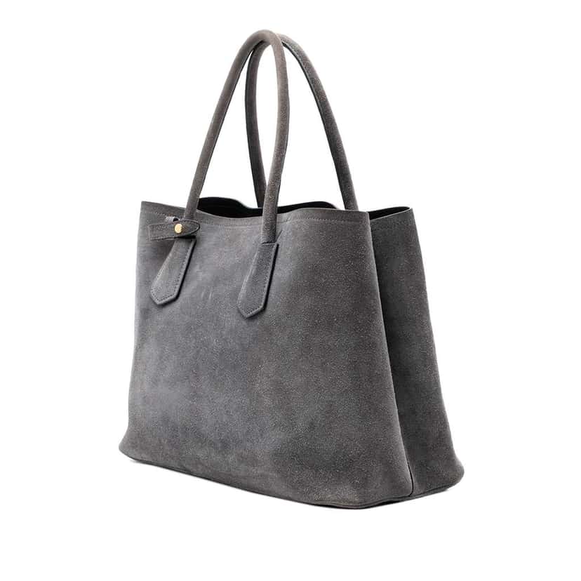 Prada Medium Scamosciato Double Satchel Grey Leather Very good condition - Back View