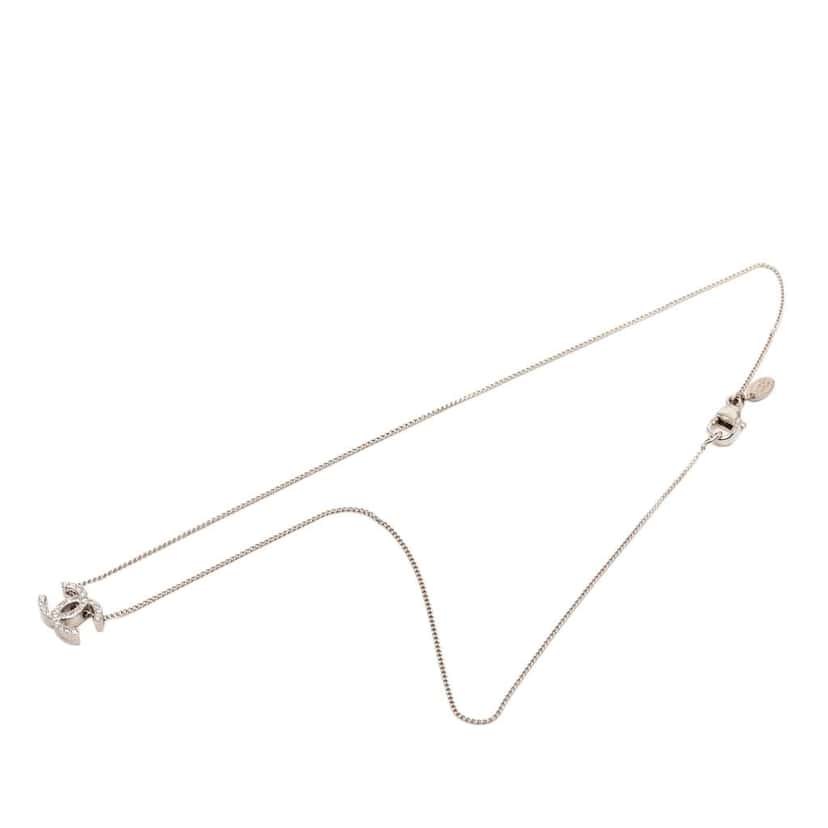 Chanel CC Brass and Strass Pendant Necklace Silver Brass Very good condition - Front View