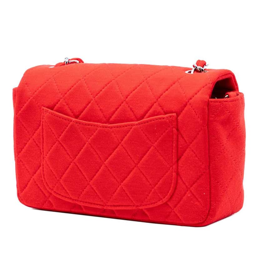 Chanel Mini Rectangular Classic Jersey Single Flap Red Cotton Very good condition - Back View