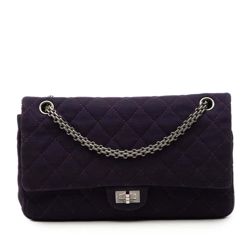 Chanel Quilted Jersey Reissue 2.55 Double Flap 226 Purple Cotton Good condition - Front View