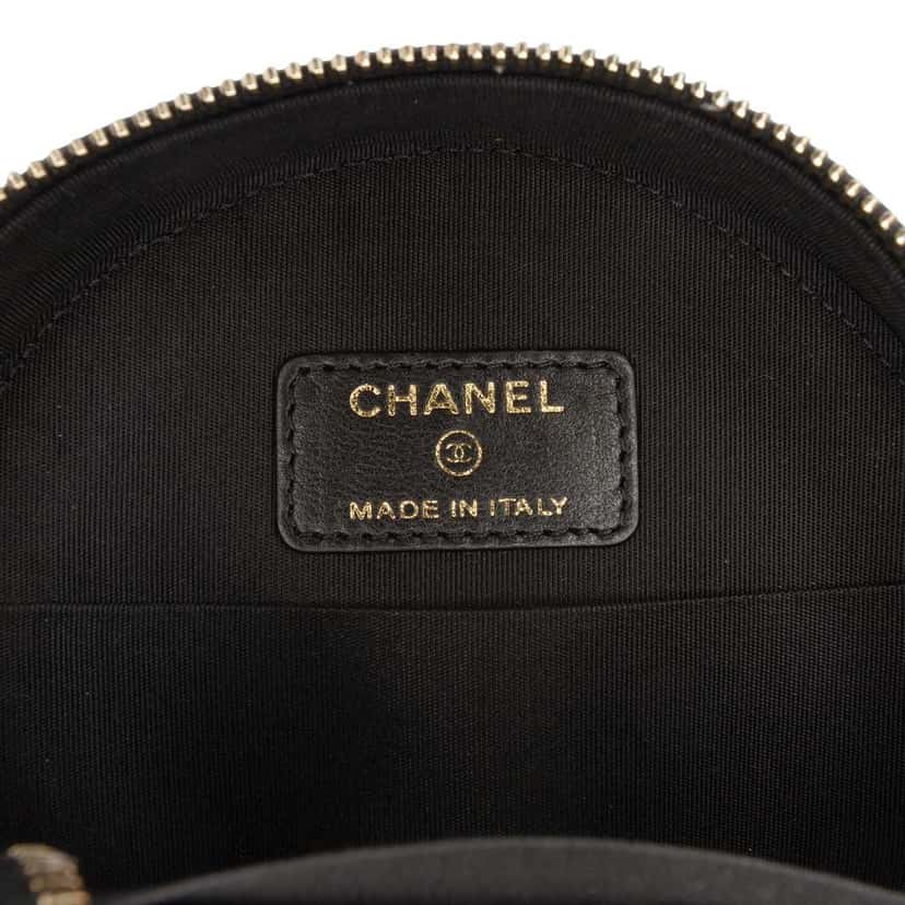 Chanel CC Quilted Lambskin Ribbon Round Clutch With Chain Black Leather Very good condition - Box View