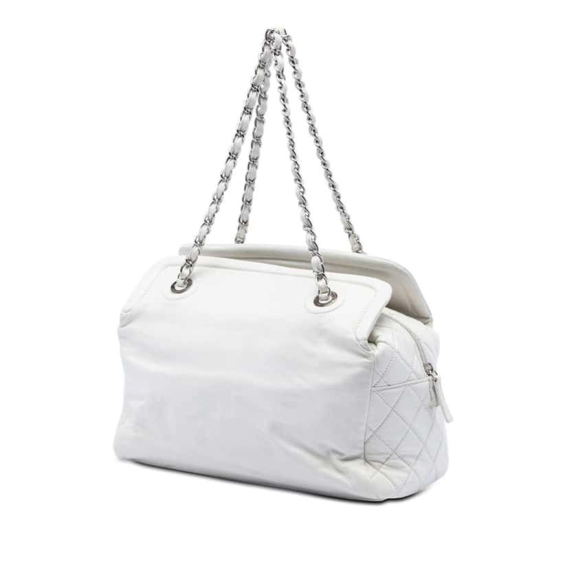 Chanel CC Lambskin Frame Tote White Leather Very good condition - Back View