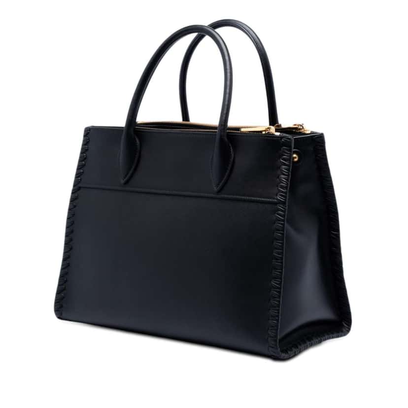 Prada City Calf Trimmed Saffiano Paradigme Whipstitch Satchel Black Leather Very good condition - Back View