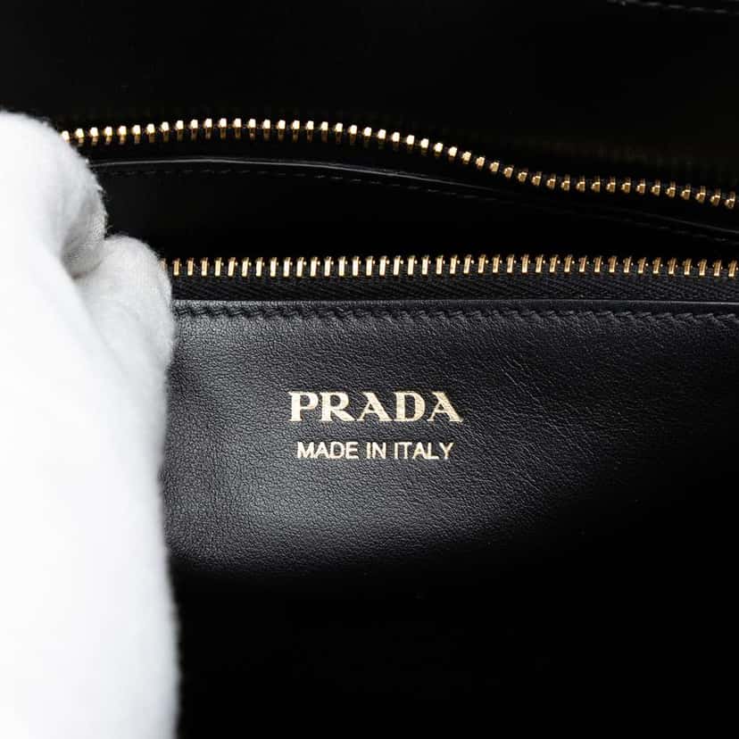 Prada City Calf Trimmed Saffiano Paradigme Whipstitch Satchel Black Leather Very good condition - Box View