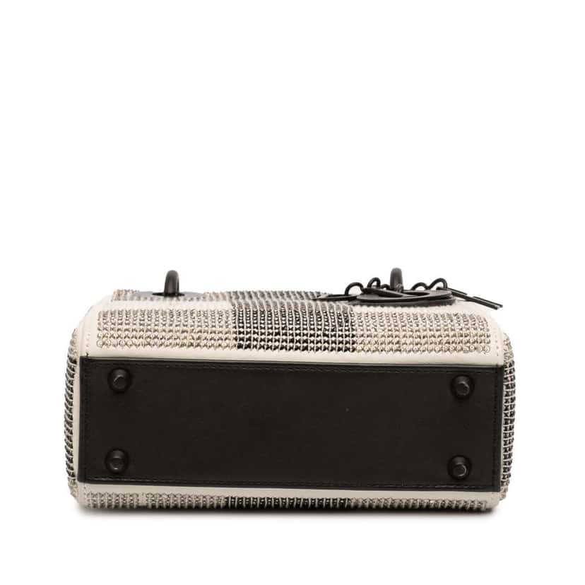 Dior Mini Calfskin Checkered Crystal Studded Lady Dior White Leather Very good condition - Inside View