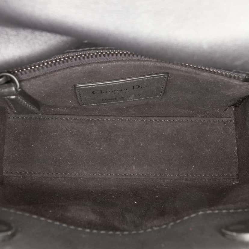 Dior Mini Calfskin Checkered Crystal Studded Lady Dior White Leather Very good condition - Model View