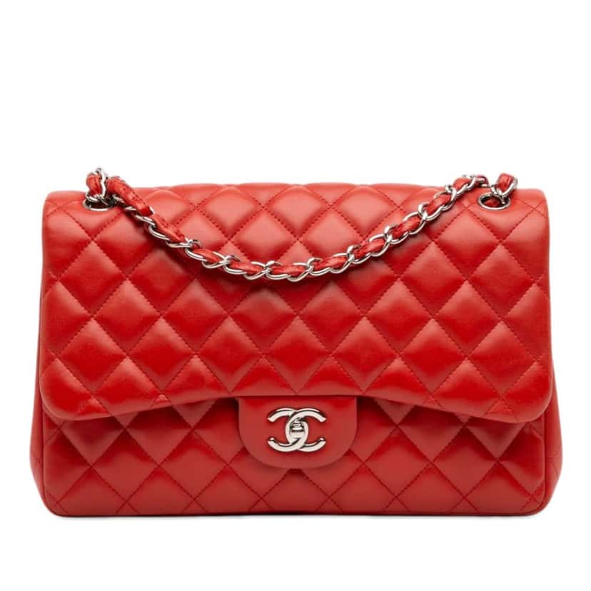 Chanel Jumbo Classic Lambskin Double Flap Red Leather Very good condition - Front View