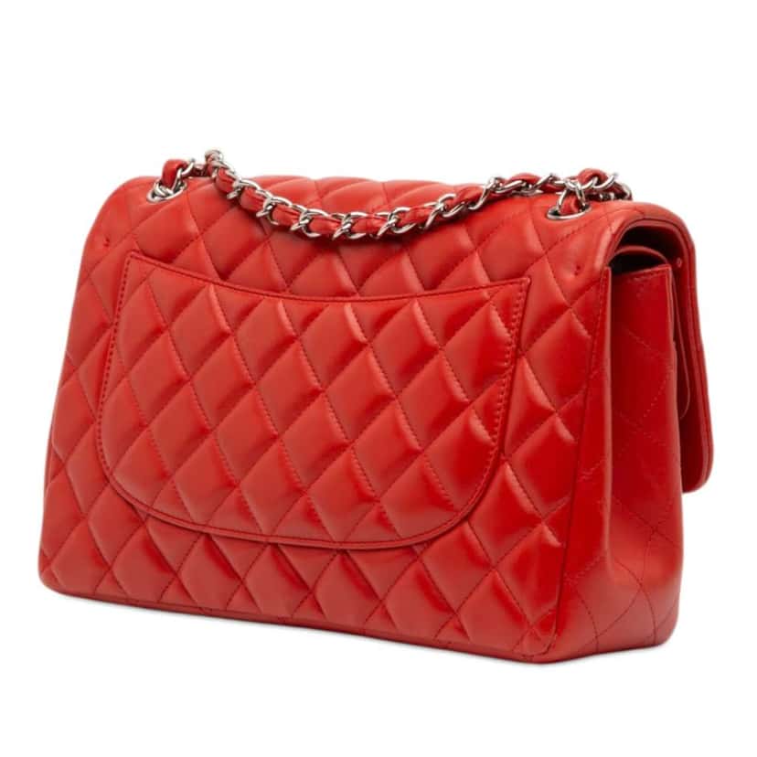 Chanel Jumbo Classic Lambskin Double Flap Red Leather Very good condition - Back View