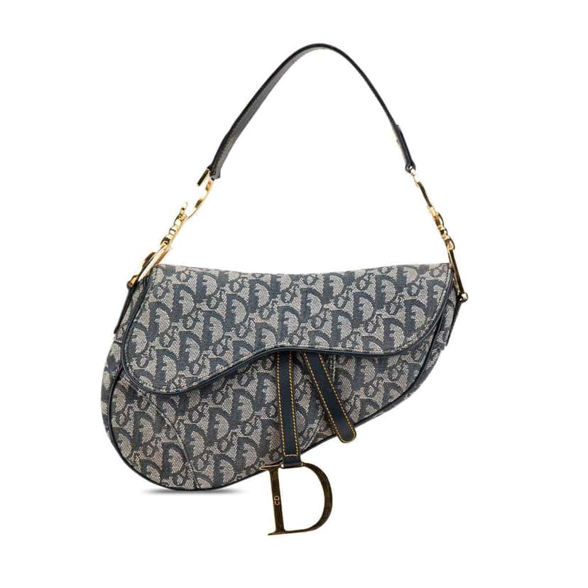 Dior Diorissimo Canvas Saddle Bag Blue Canvas Very good condition - Front View