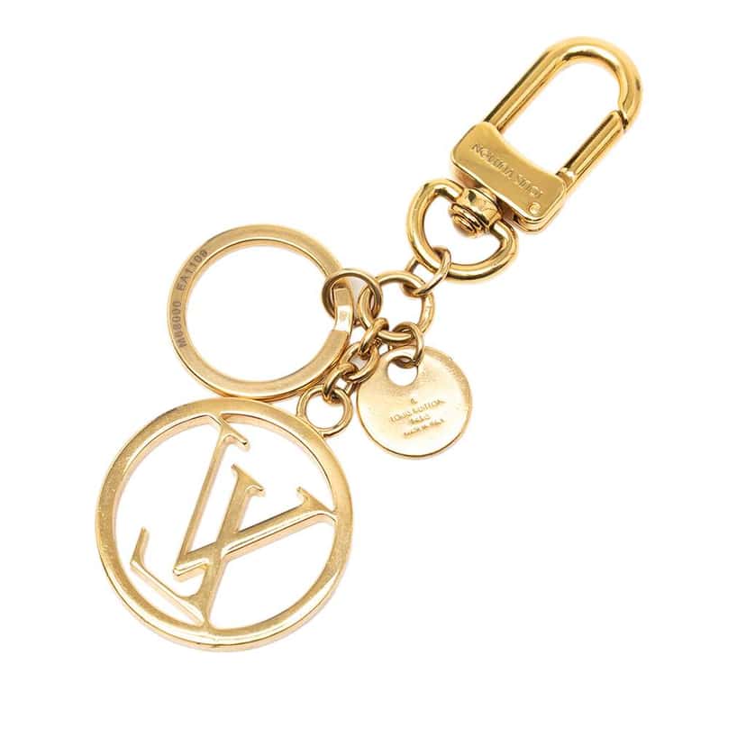 Louis Vuitton Gold Plated LV Circle Key Holder and Bag Charm Gold Metal Very good condition - Back View