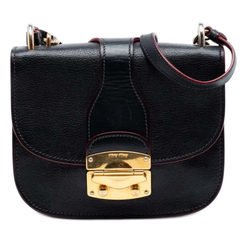 Miu Miu Goatskin Madras Satchel Black Leather Very good condition - Front View