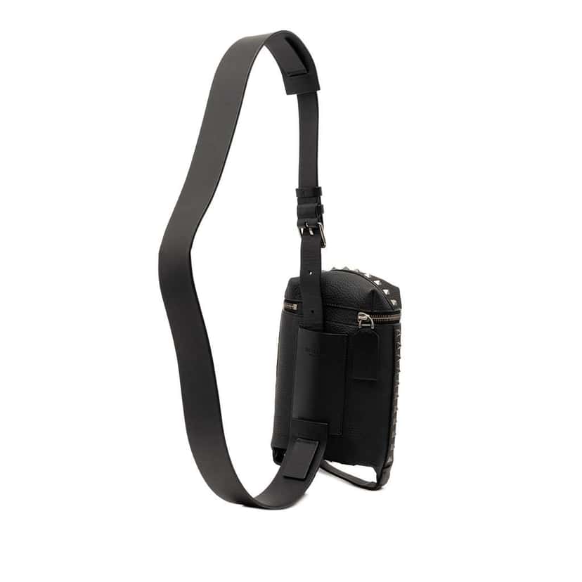 Valentino Grainy Calfskin Rockstud Convertible Sling Bag Black Leather Very good condition - Back View