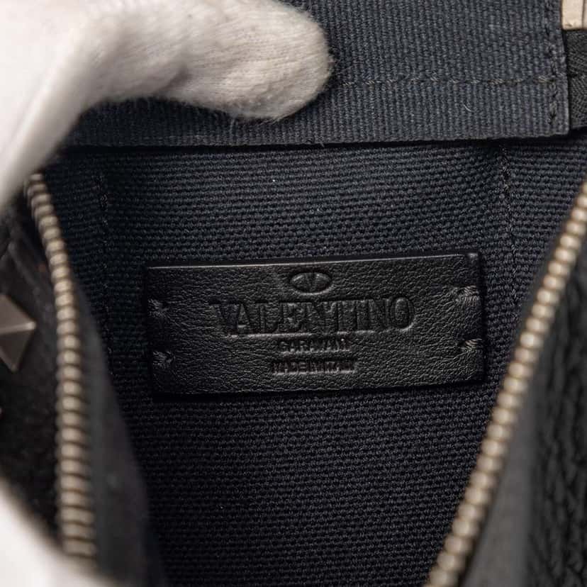 Valentino Grainy Calfskin Rockstud Convertible Sling Bag Black Leather Very good condition - Box View