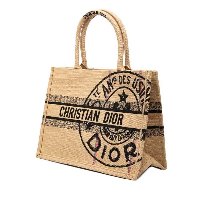 Dior Medium Jute Embroidered Book Tote Beige Polyester Very good condition - Back View