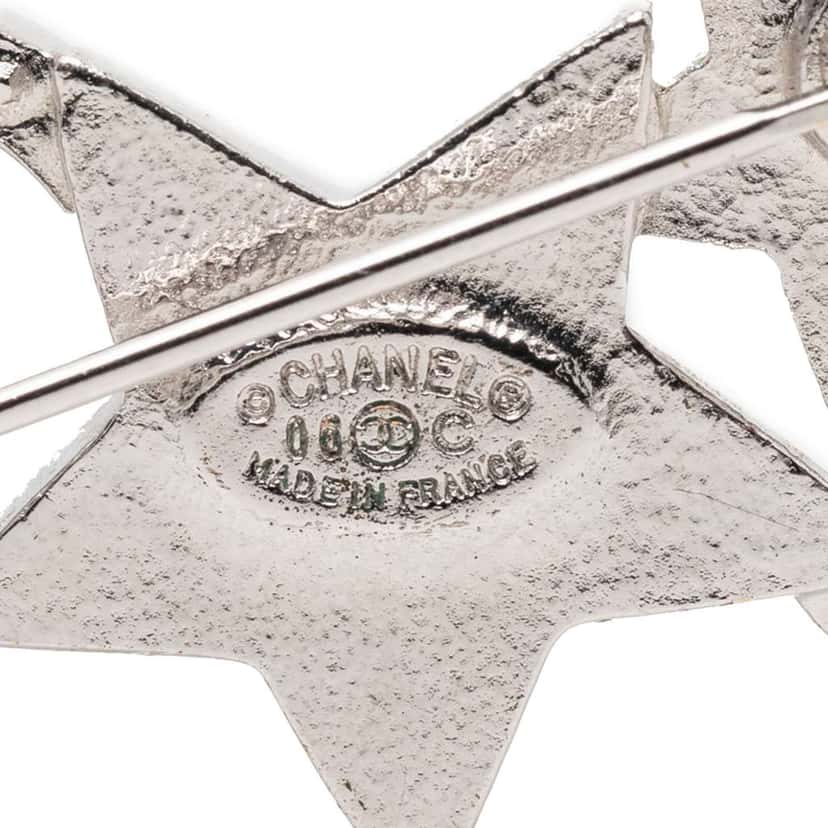 Chanel CC Brass and Strass Star and Moon Pin Brooch Silver Brass Very good condition - Inside View