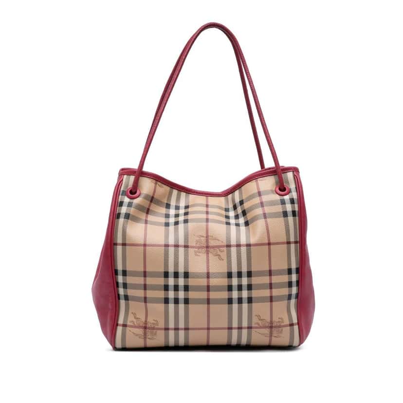 Burberry Small Leather Trimmed Haymarket Check Coated Canvas Canterbury Tote Beige Canvas Very good condition - Front View