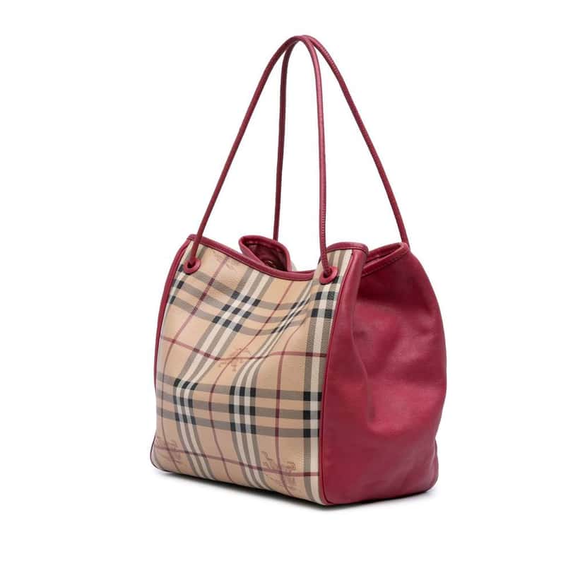 Burberry Small Leather Trimmed Haymarket Check Coated Canvas Canterbury Tote Beige Canvas Very good condition - Back View