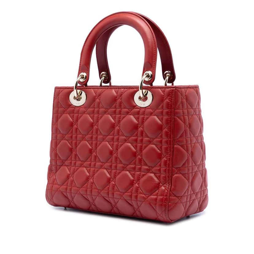 Dior Medium Lambskin Cannage Lady Dior Red Leather Very good condition - Back View