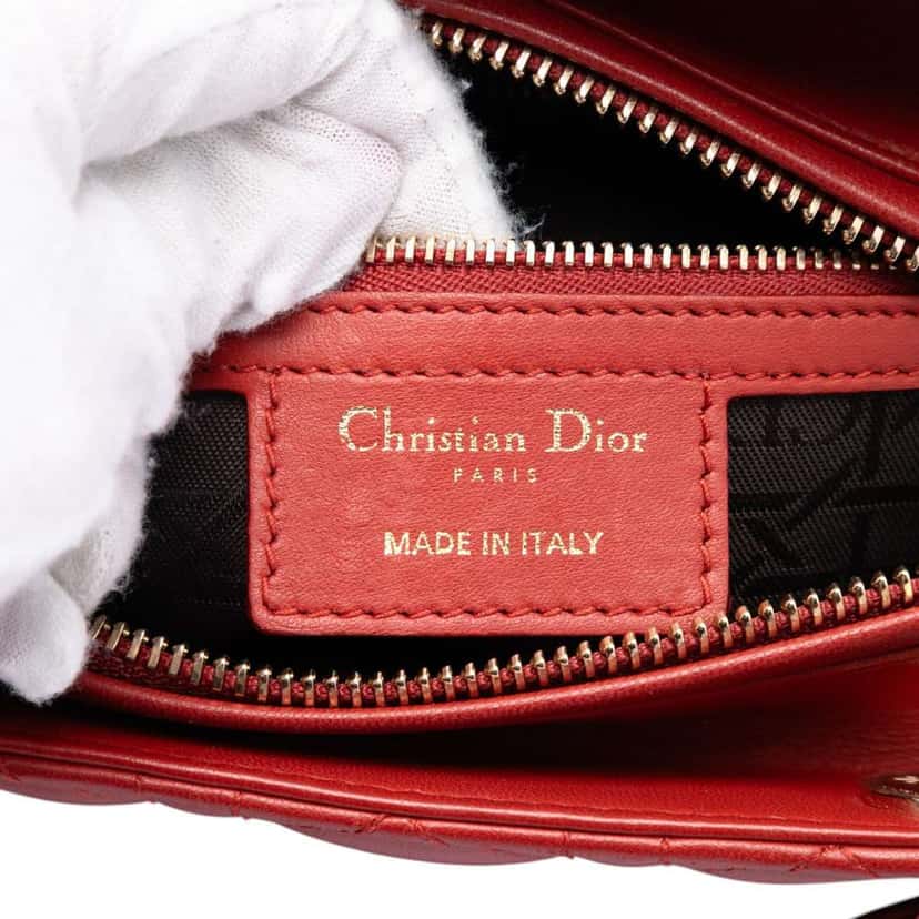 Dior Medium Lambskin Cannage Lady Dior Red Leather Very good condition - Box View
