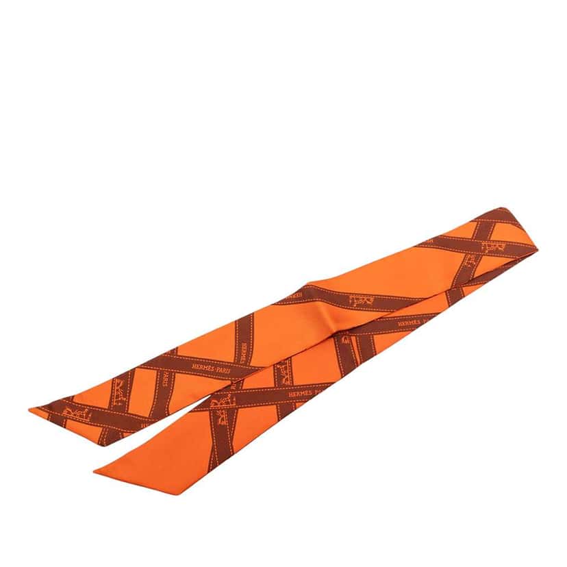 Hermès Bolduc Silk Twilly Scarf Orange Silk Never worn - Back View