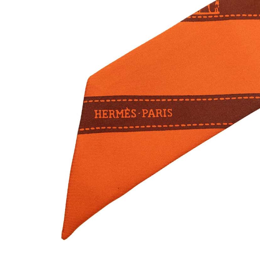 Hermès Bolduc Silk Twilly Scarf Orange Silk Never worn - Inside View