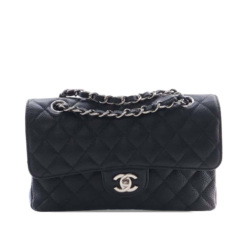 Chanel Small Classic Caviar Double Flap Black Leather Very good condition - Front View