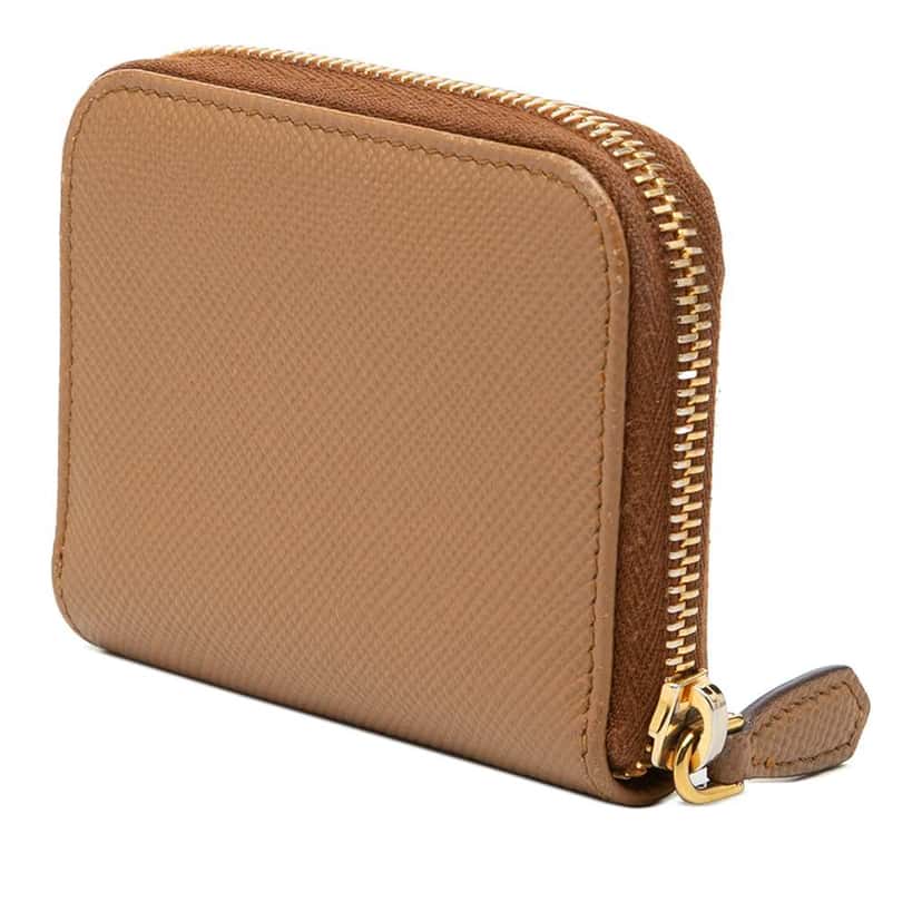 Prada Saffiano Zip Around Coin Pouch Brown Leather Very good condition - Back View