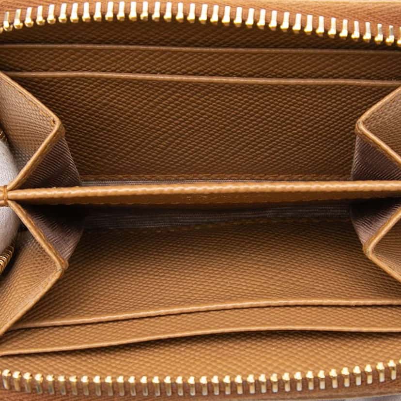 Prada Saffiano Zip Around Coin Pouch Brown Leather Very good condition - Model View