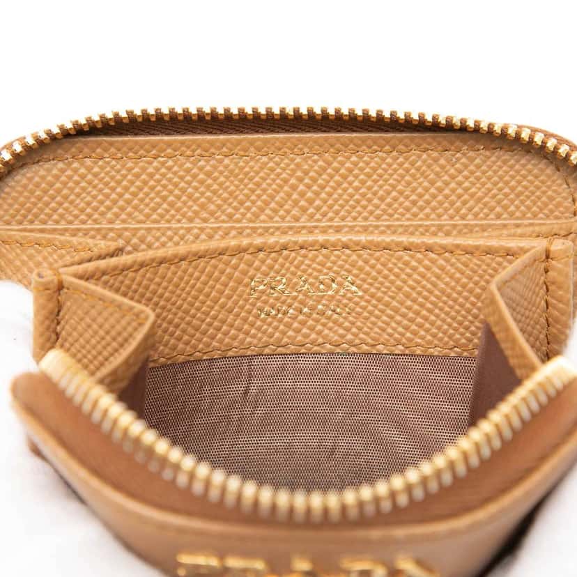Prada Saffiano Zip Around Coin Pouch Brown Leather Very good condition - Box View