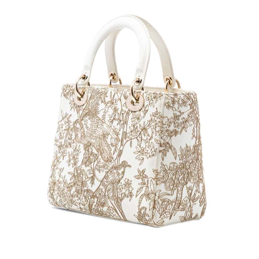 Dior Medium Calfskin Embroidered Jardin D Hiver Lady Dior White Leather Very good condition - Back View