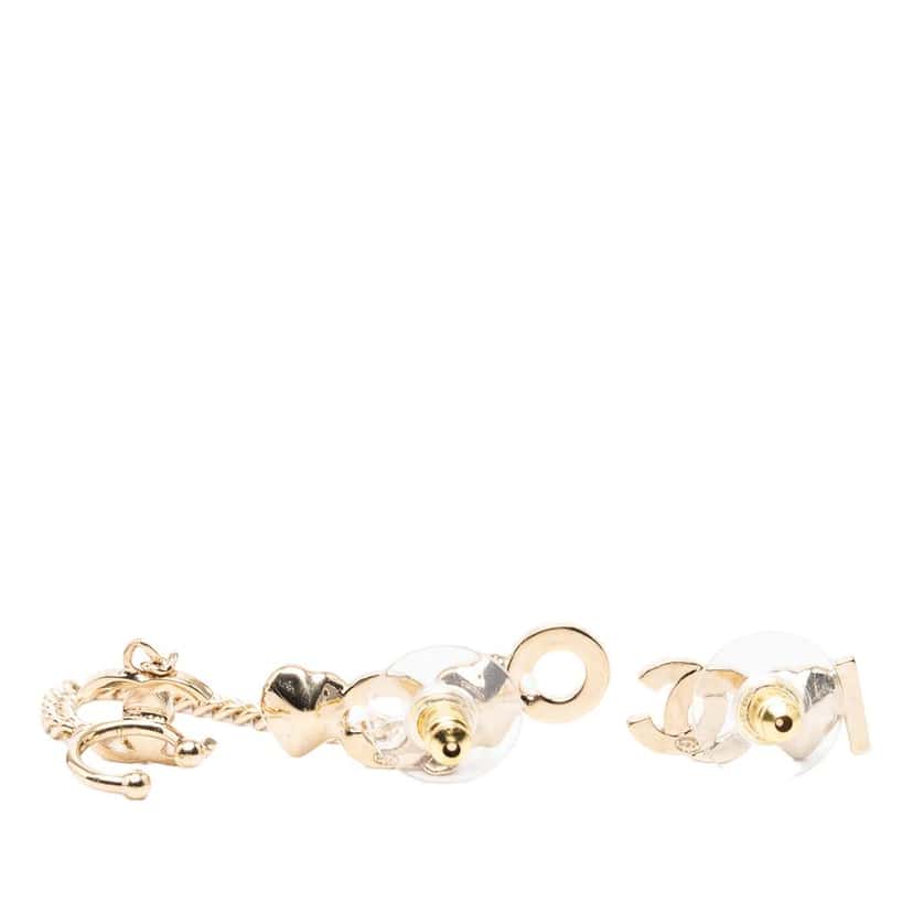 Chanel Gold Plated I Heart CC Coco Strass Ear Cuff Earrings Gold Metal Very good condition - Back View