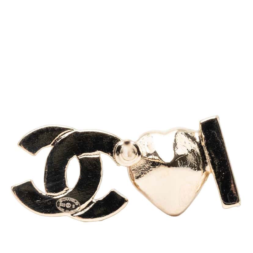 Chanel Gold Plated I Heart CC Coco Strass Ear Cuff Earrings Gold Metal Very good condition - Inside View