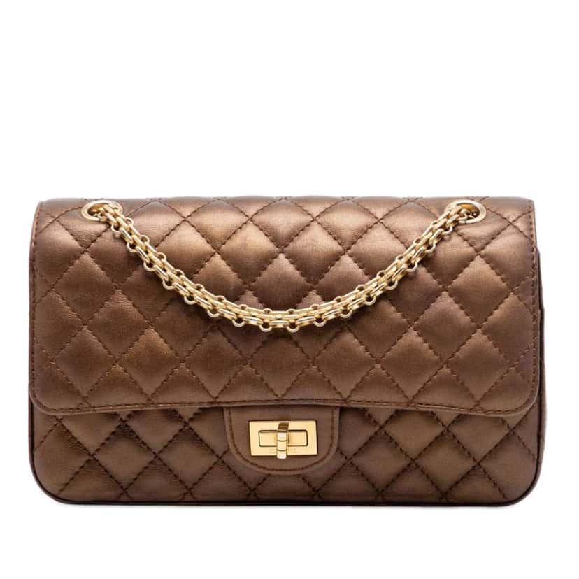 Chanel Quilted Metallic Calfskin Reissue 2.55 Double Flap 225 Brown Leather Very good condition - Front View