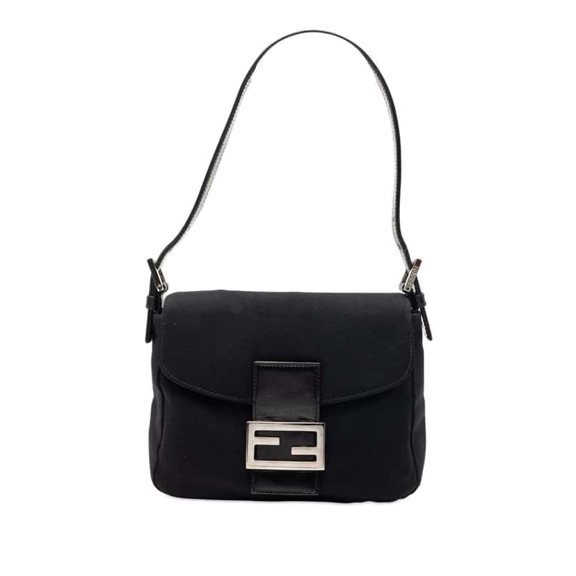 Fendi Cotton Flap Shoulder Bag Black Cotton Very good condition - Front View
