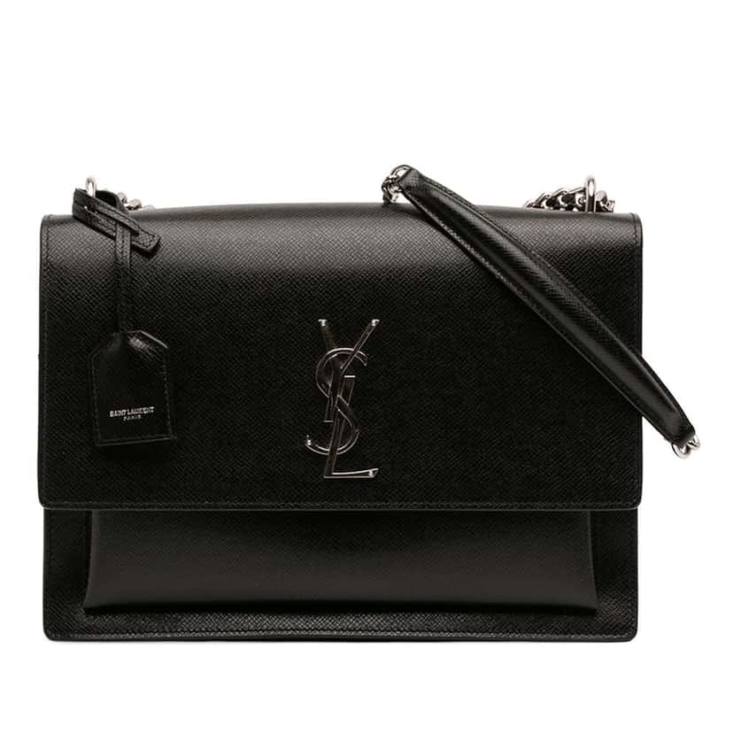 Saint Laurent Large Grained Calfskin Monogram Sunset Crossbody Black Leather Very good condition - Front View