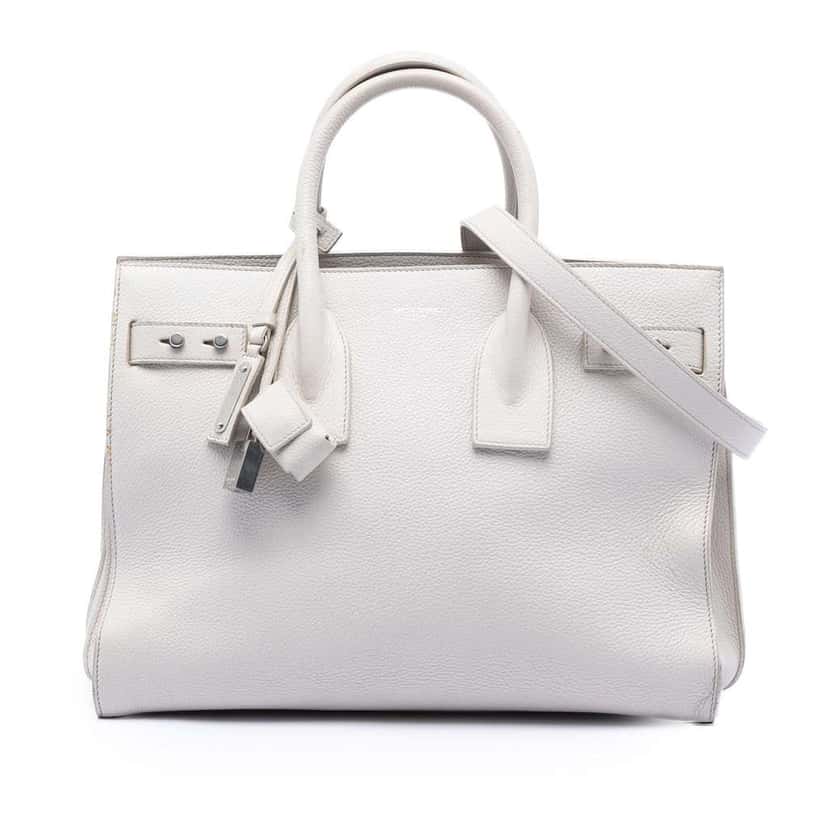 Saint Laurent Small Grained Calfskin Supple Sac De Jour Satchel White Leather Very good condition - Front View